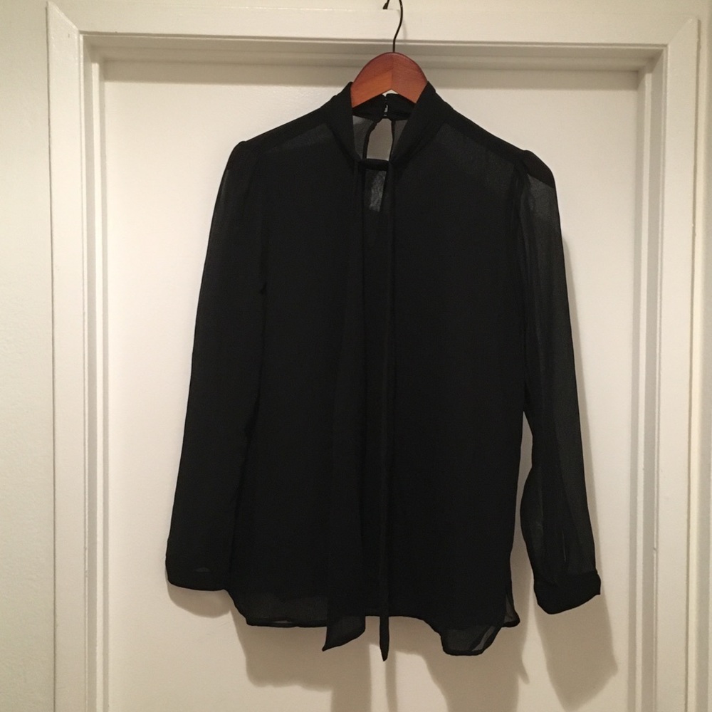 Sheer Black Top with Neck Tie